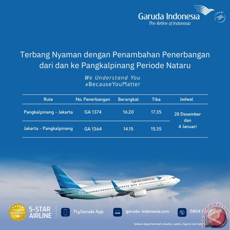 Garuda tambah penerbangan dari dan ke Pangkalpinang