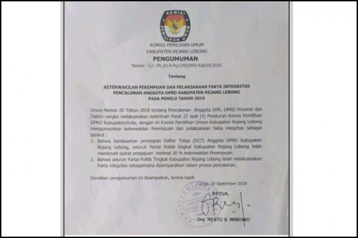 Pengumuman Keterwakilan Perempuan di Rejang Lebong