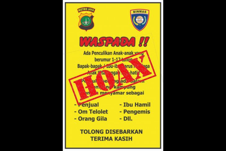 Polisi Tangkap Penyebar Hoaks Penculikan Anak