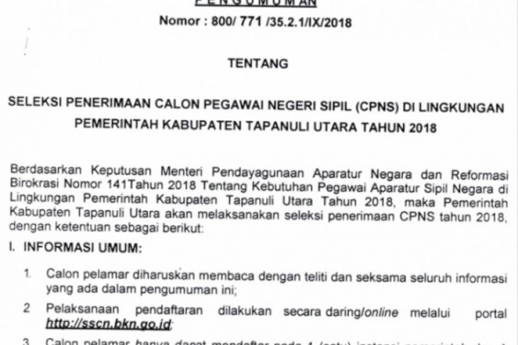 Pemkab Taput buka penerimaan 210 formasi CPNS
