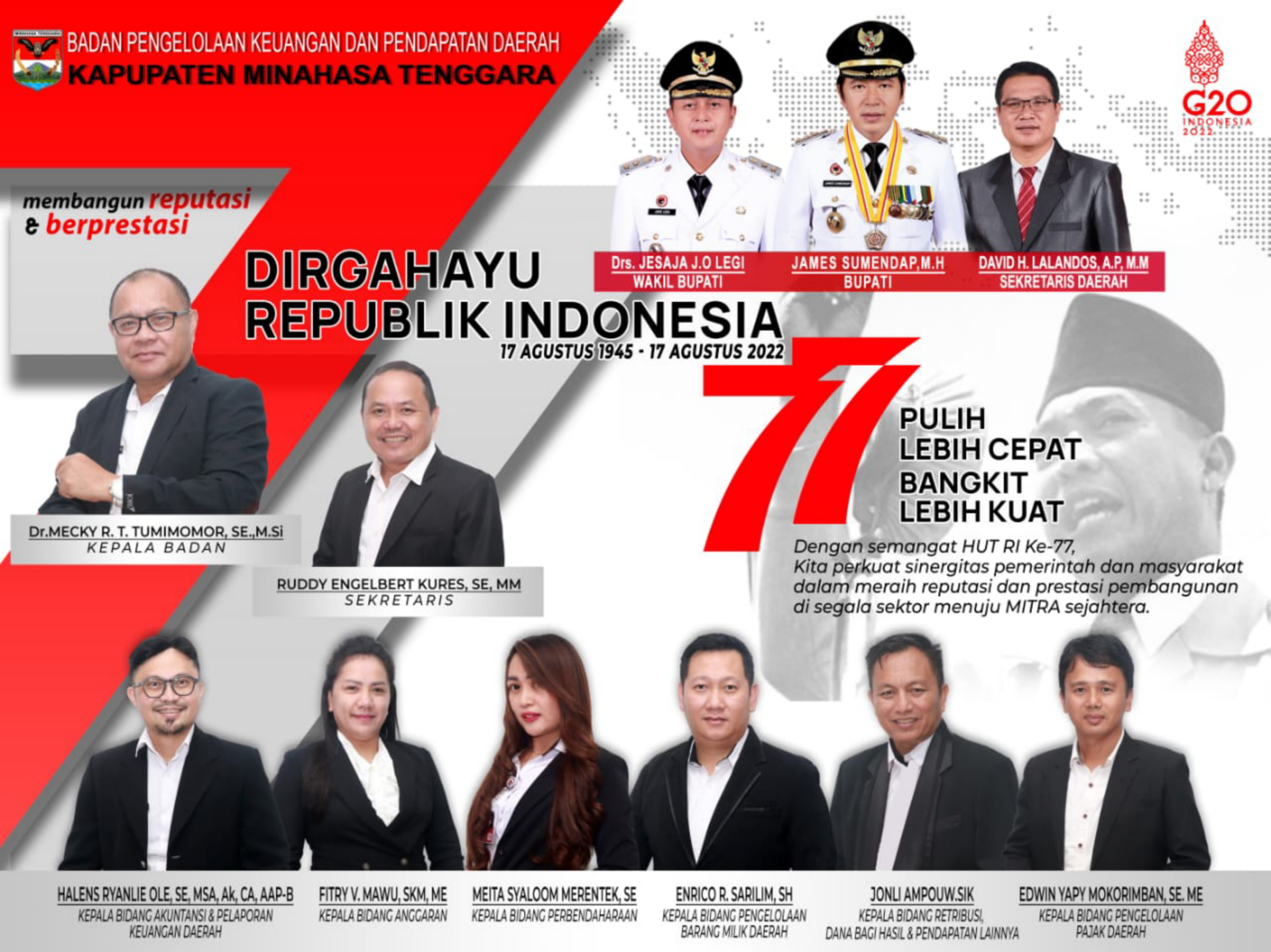 BPKPD Minahasa Tenggara, Dirgahayu RI ke-77: Pulih Lebih Cepat Bangkit Lebih Kuat