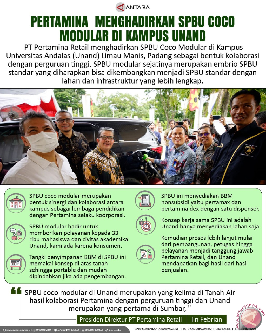 Pertamina Menghadirkan SPBU Coco Modular di Kampus Unand