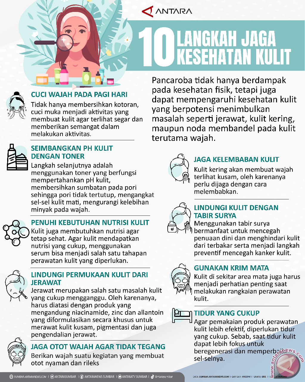 10 Langkah Jaga Kesehatan Kulit - Infografik ANTARA Sumatera Barat