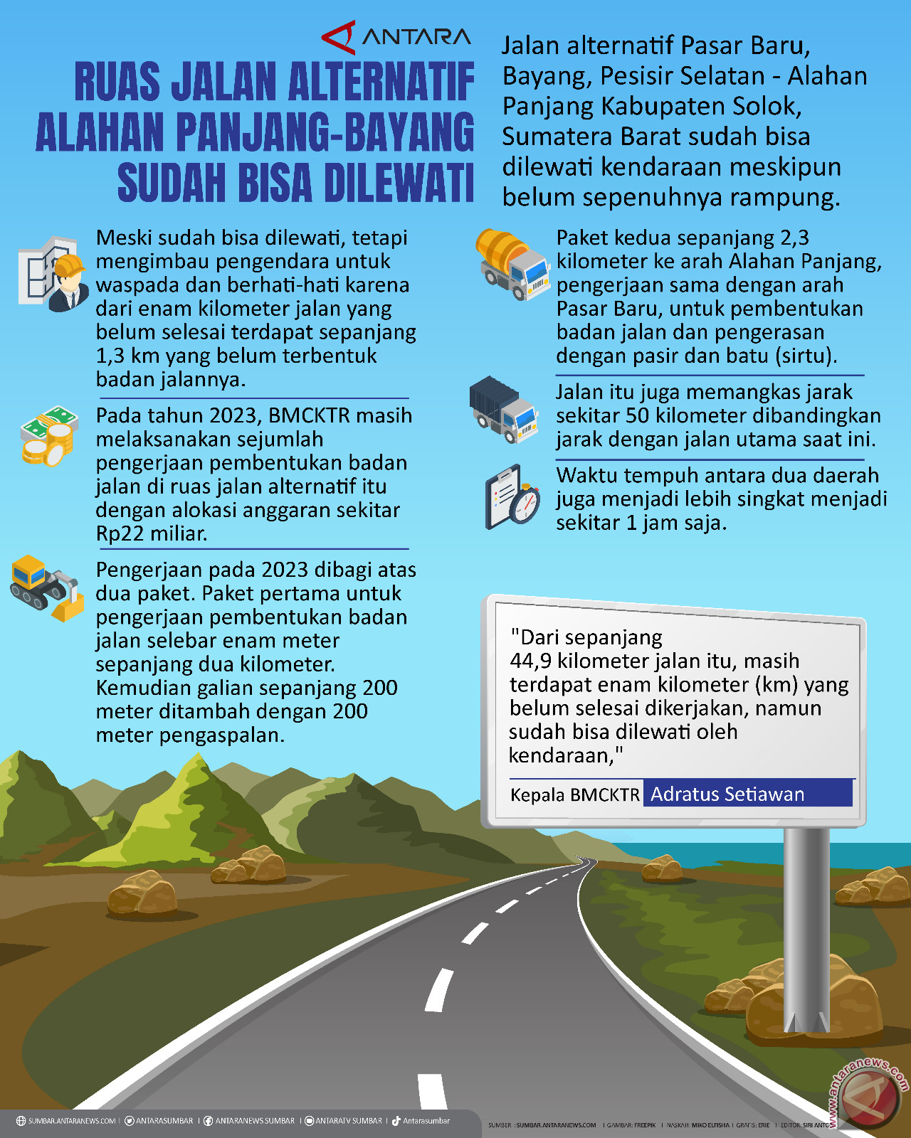 Ruas jalan alternatif Alahan Panjang-Bayang sudah bisa dilewati