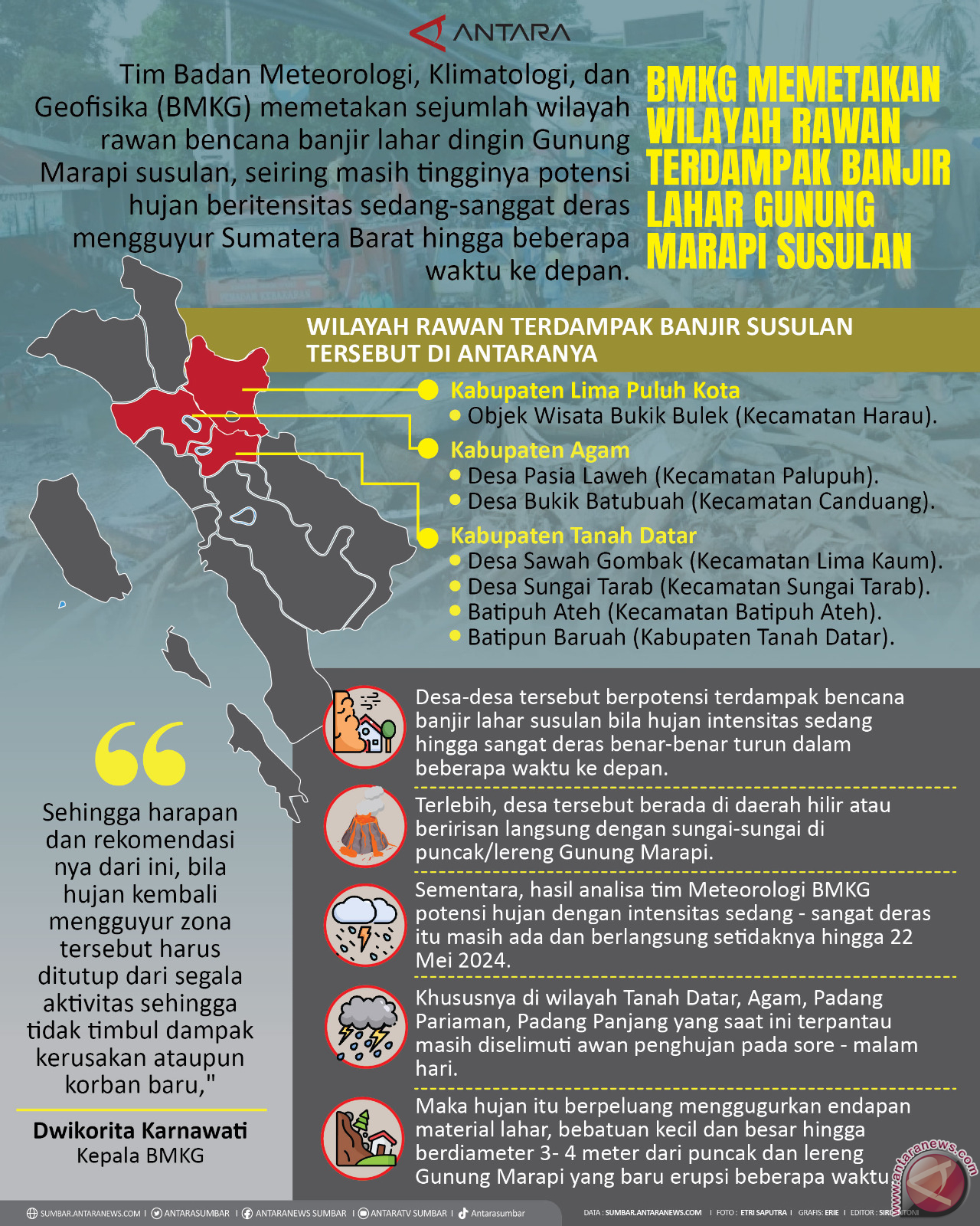 BMKG memetakan wilayah rawan terdampak banjir lahar Gunung Marapi susulan