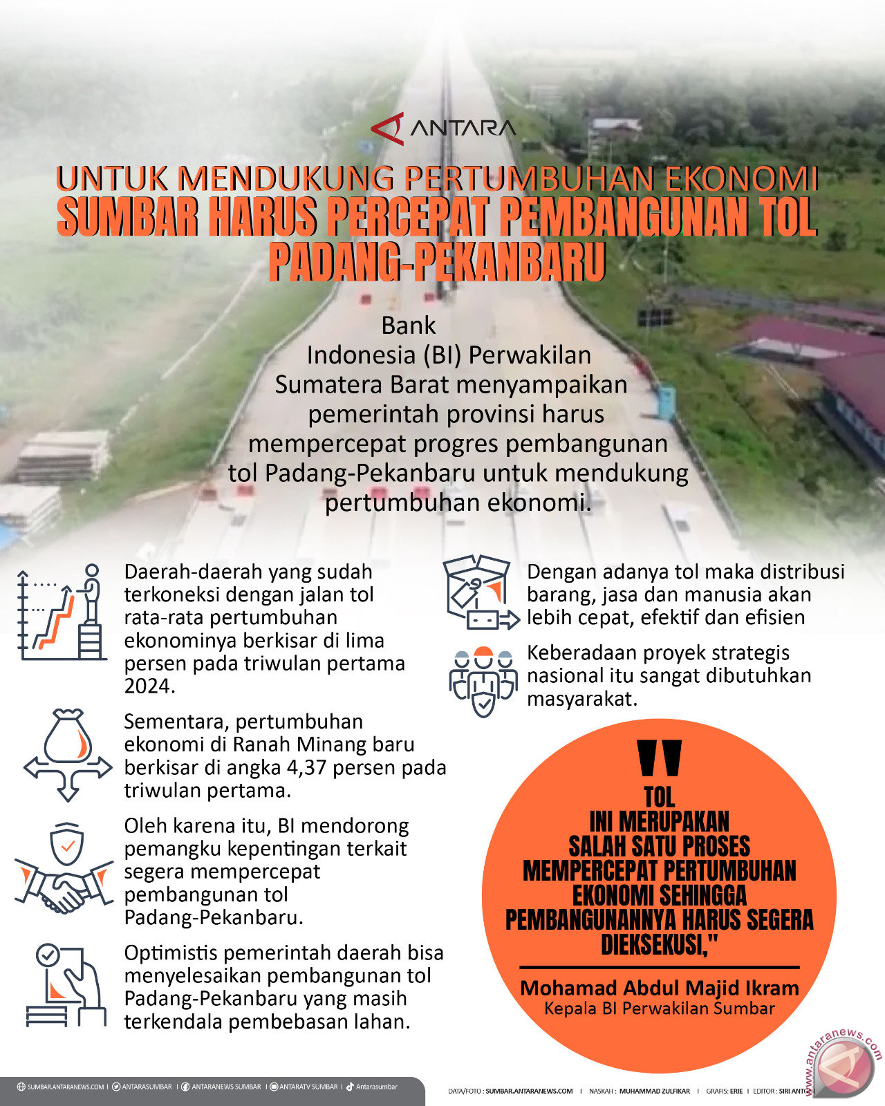 Untuk mendukung pertumbuhan ekonomi Sumbar harus percepat pembangunan tol Padang-Pekanbaru