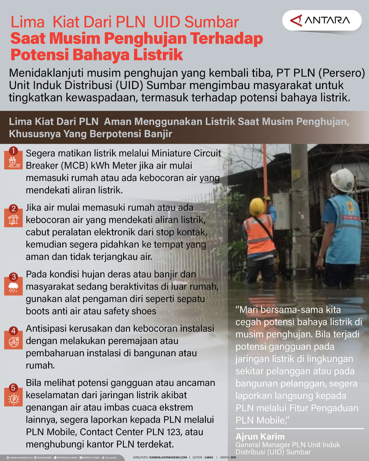 Lima Kiat dari PLN UID Sumbar saat Musim Penghujan terhadap potensi bahaya listrik