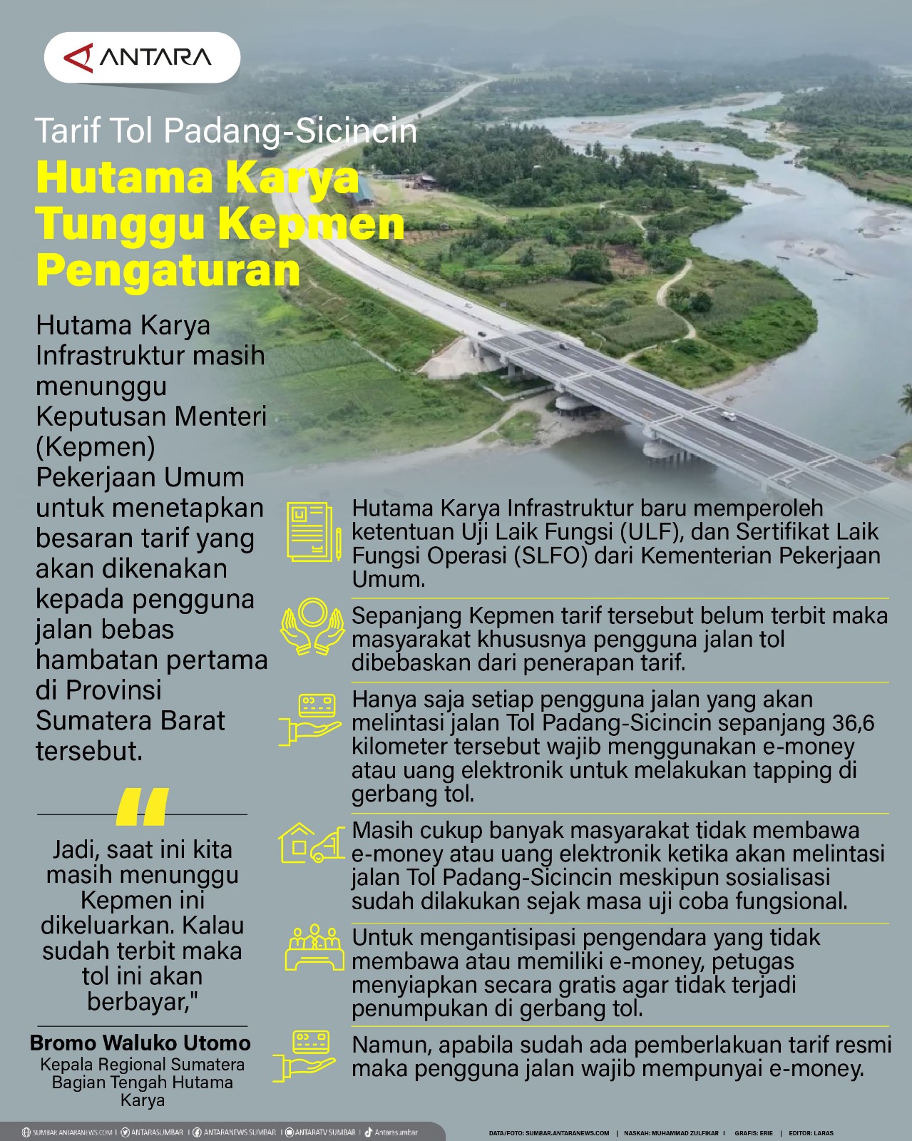 Tarif Tol Padang-Sicincin, Hutama Karya tunggu Kepmen pengaturan