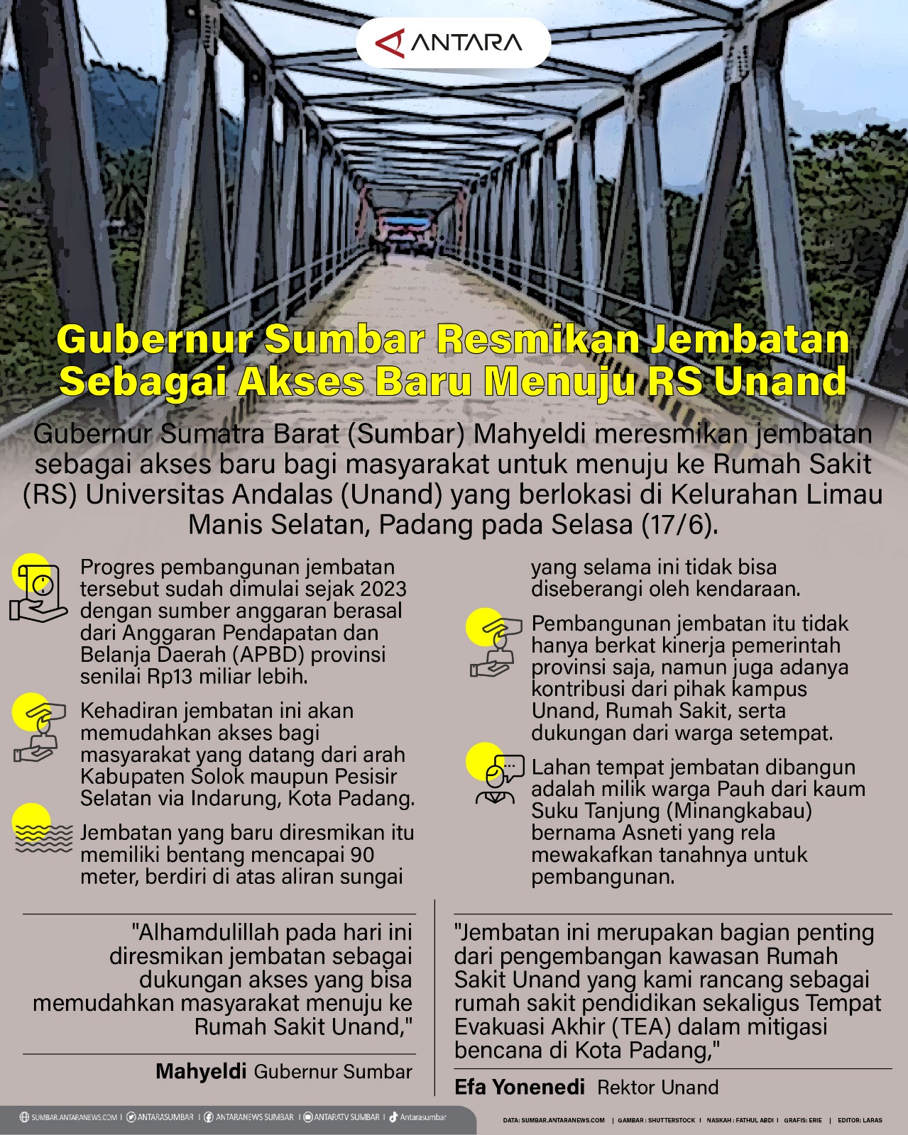 Gubernur Sumbar resmikan jembatan sebagai akses baru menuju RS Unand