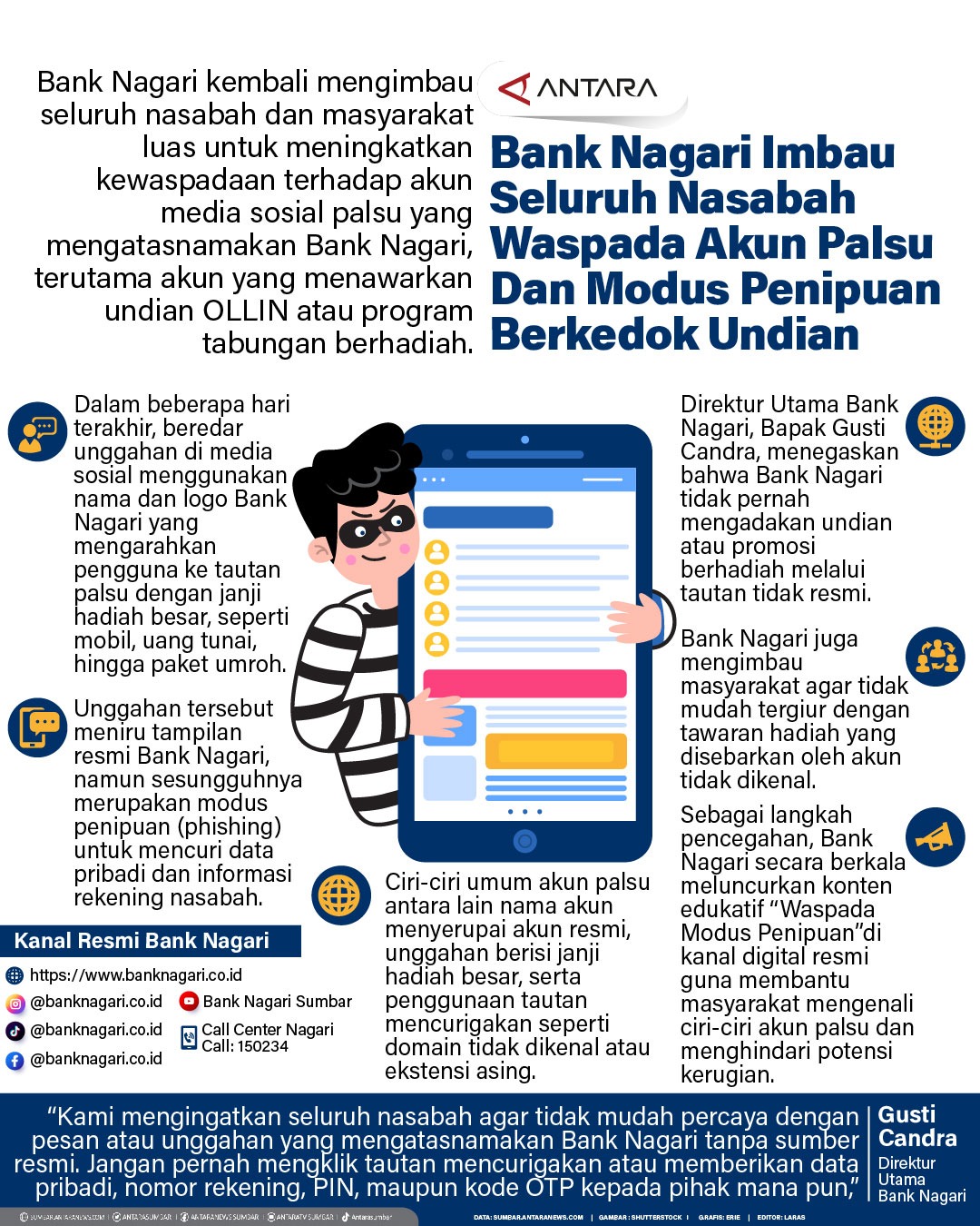 Bank Nagari imbau seluruh nasabah waspada akun palsu dan modus penipuan berkedok undian