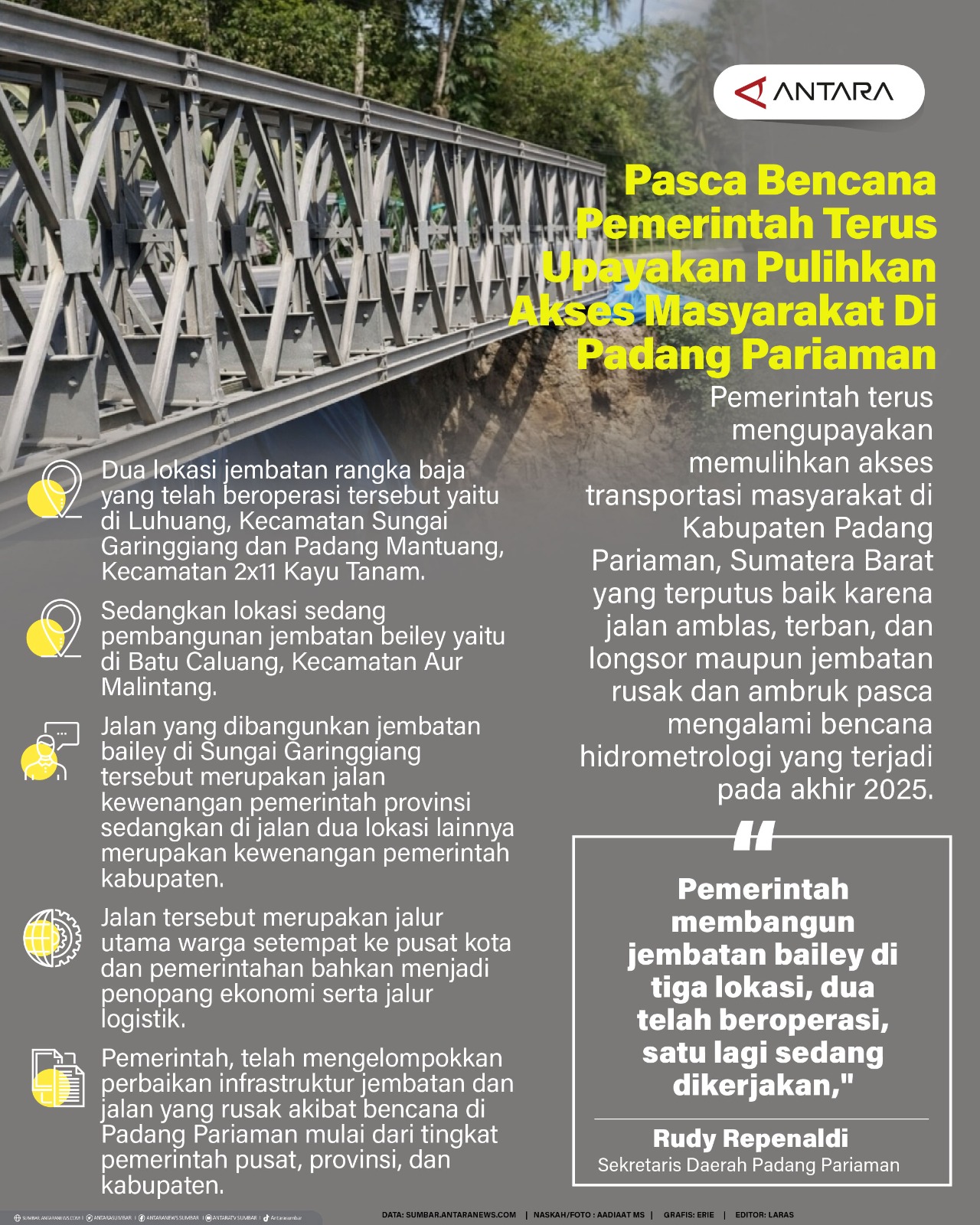 Pasca bencana Pemerintah terus upayakan pulihkan akses masyarakat di Padang Pariaman