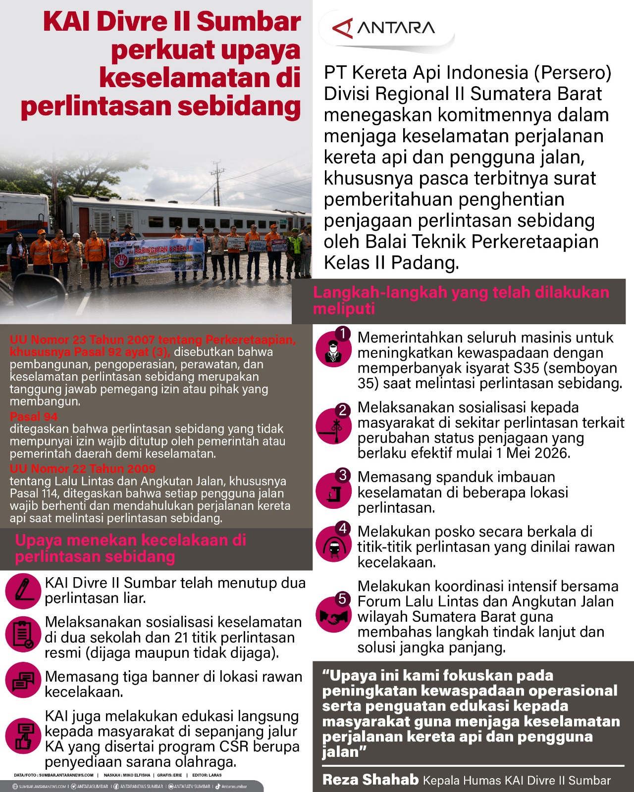 KAI Divre II Sumbar perkuat upaya keselamatan di perlintasan sebidang
